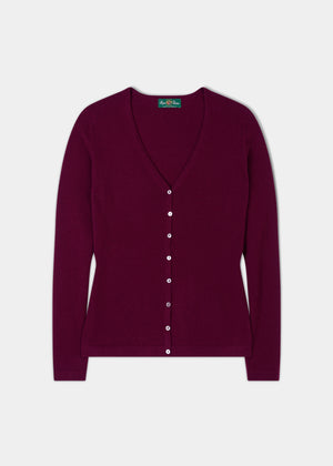 Sally Ladies Cashmere Vee Neck Cardigan In Bordeaux