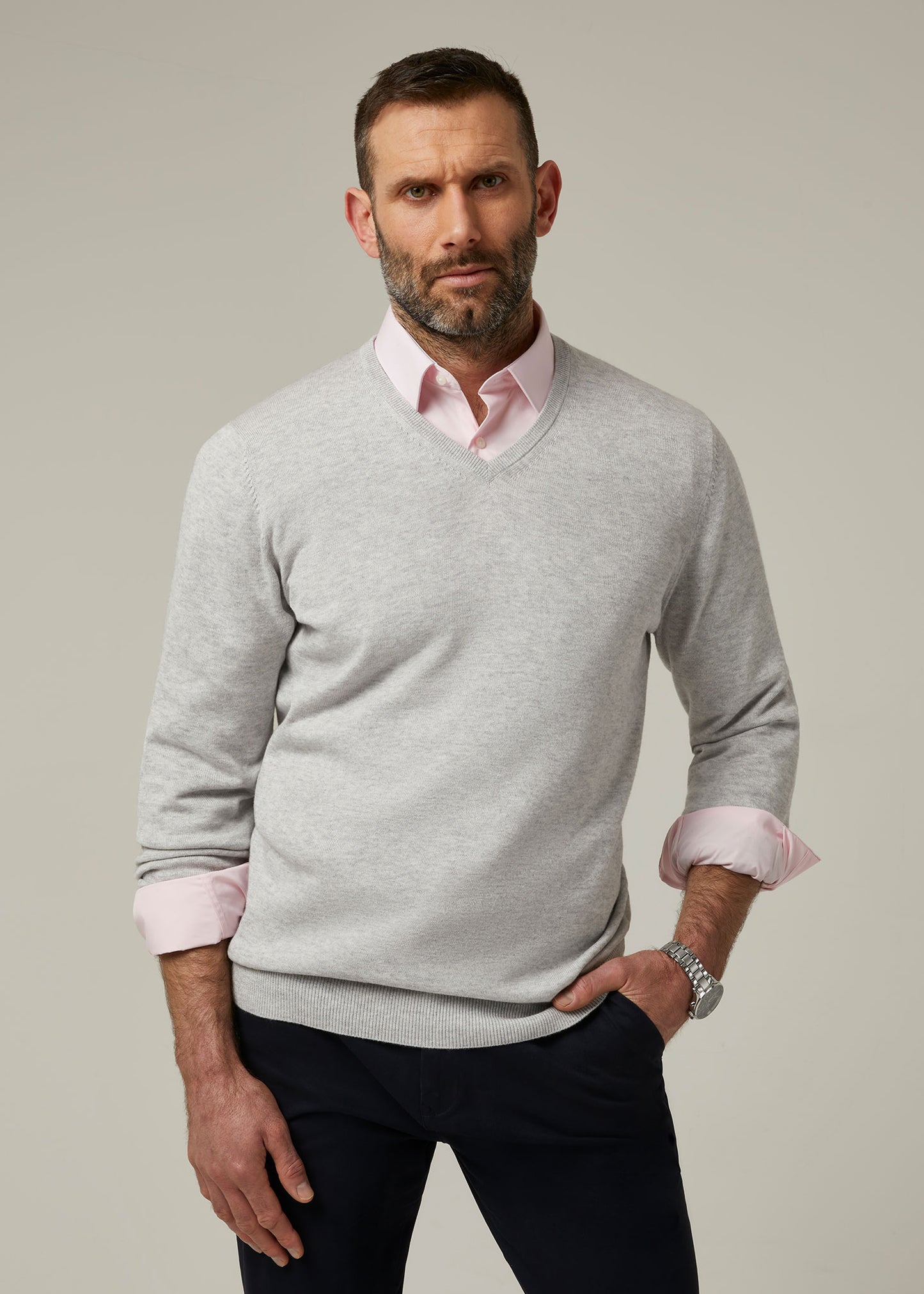 Alan Paine cotton cashmere v-neck jumper in dove