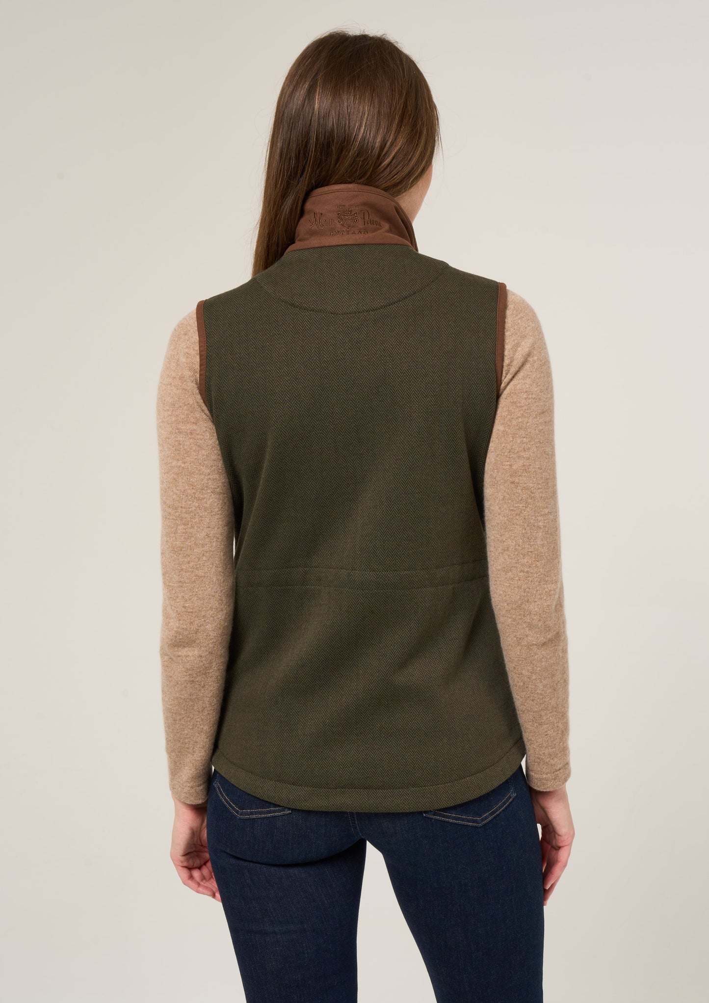 Aylsham Ladies Fleece Gilet In Green Herringbone