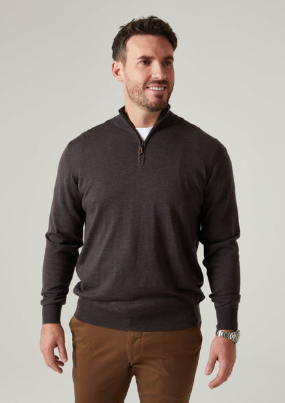 Barton Merino Wool 1/4 Zip Mock Jumper in Dark Brown