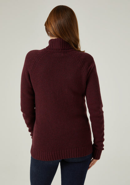 Brightmere Ladies Roll Neck Jumper In Bordeaux