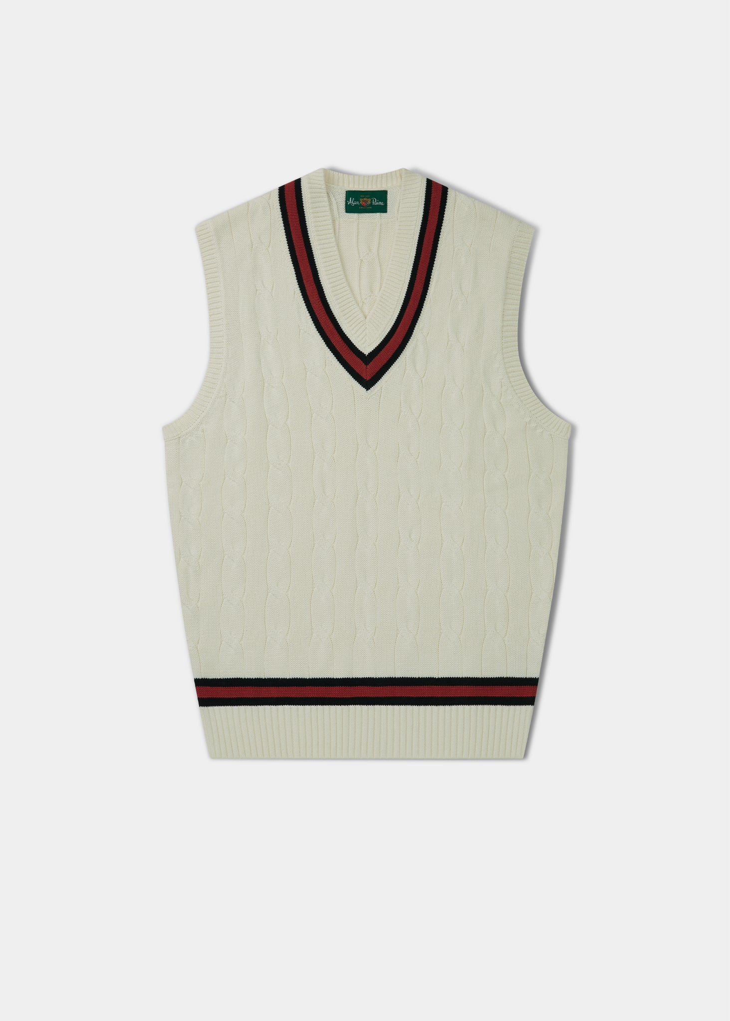 Chadbury Cable Cricket Slipover In Ecru & Cherry