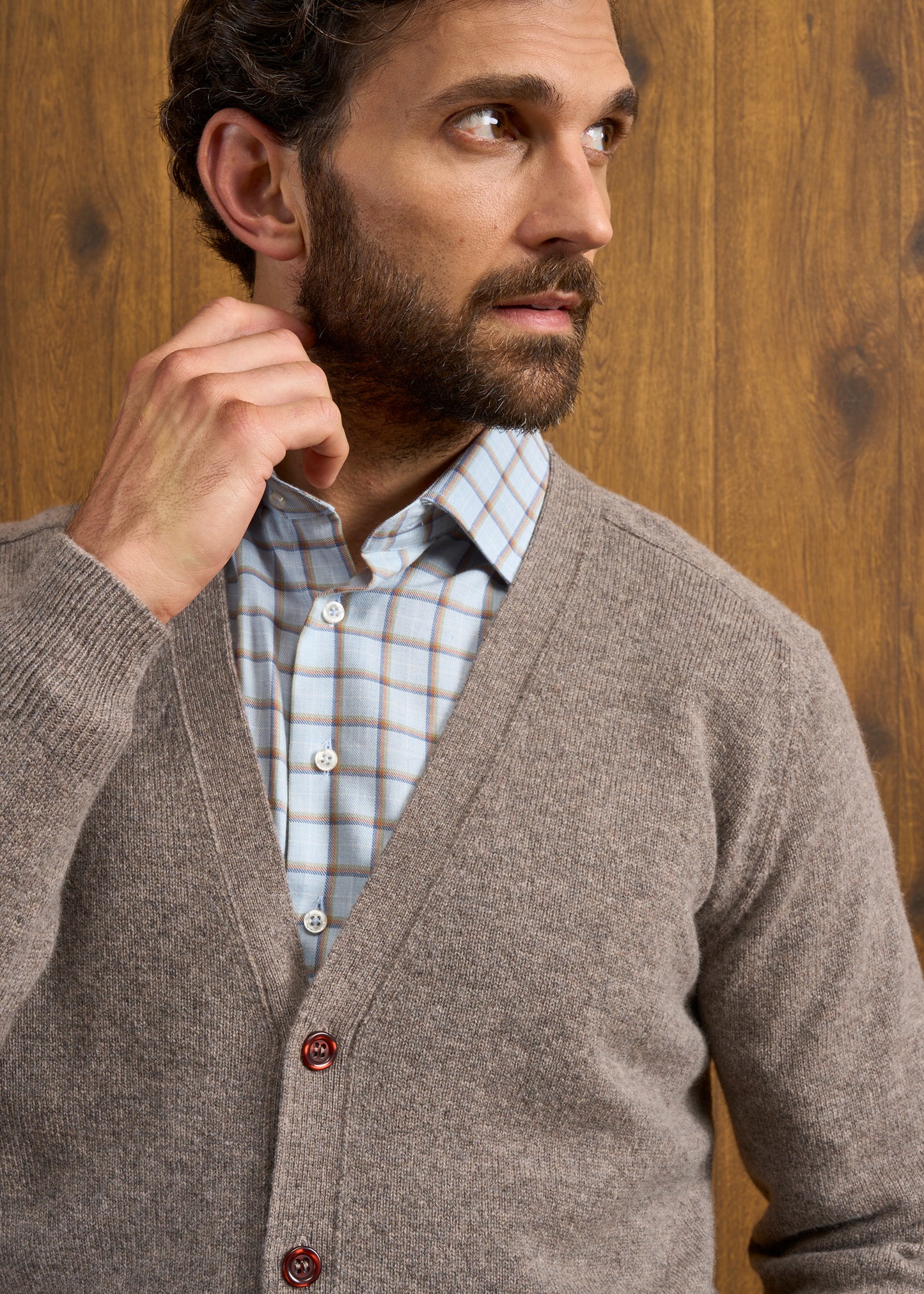 Cornwall Lambswool Cardigan in Vole 