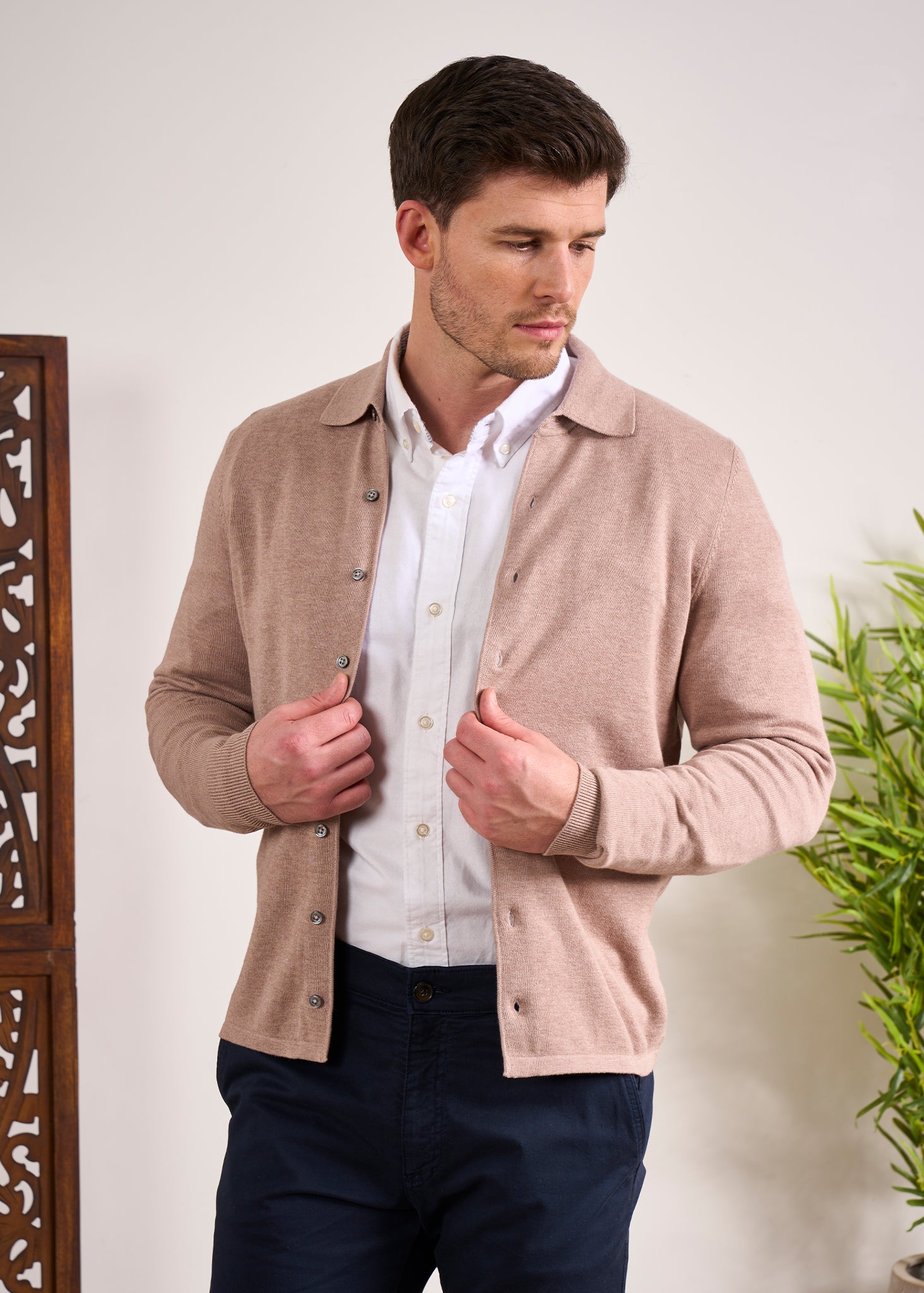 Cotton Cashmere Over Shirt in Coffee