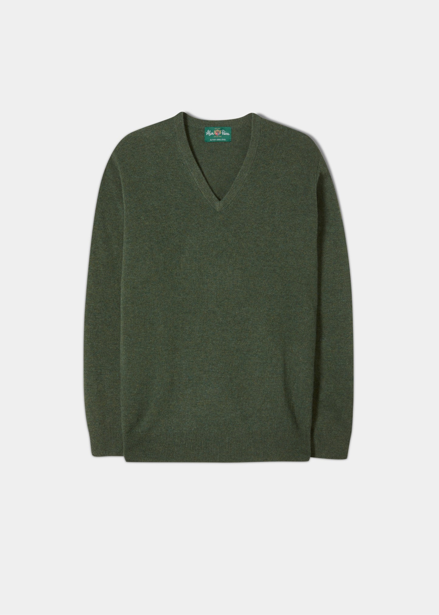 Geelong Wool Vee Neck Jumper in Loden 