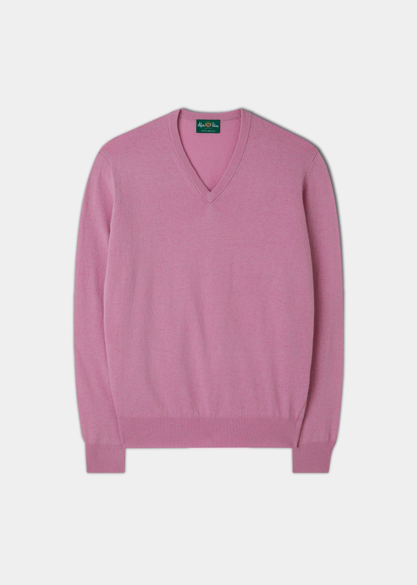 Jersey con cuello en V de lana de cordero Geelong para hombre en Pink Haze - Corte estándar