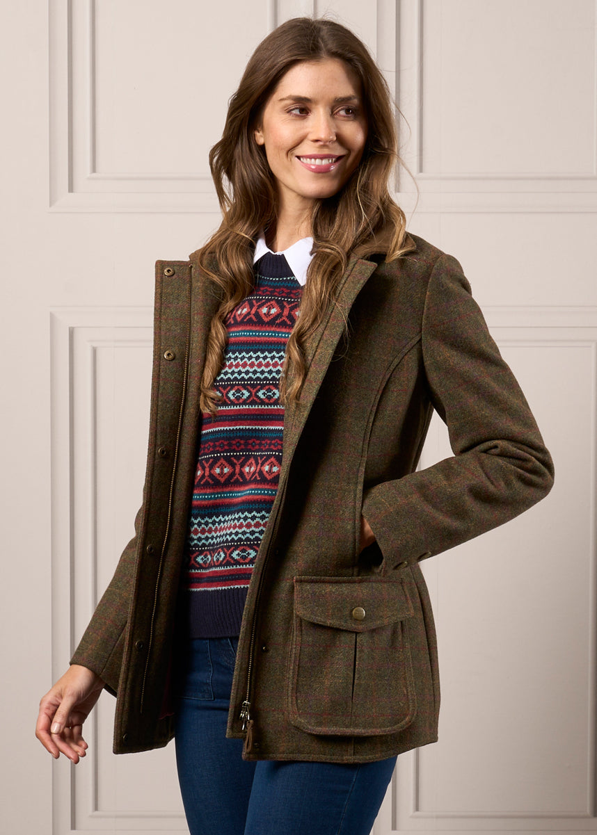 Surrey Ladies Tweed Coat In Hemlock