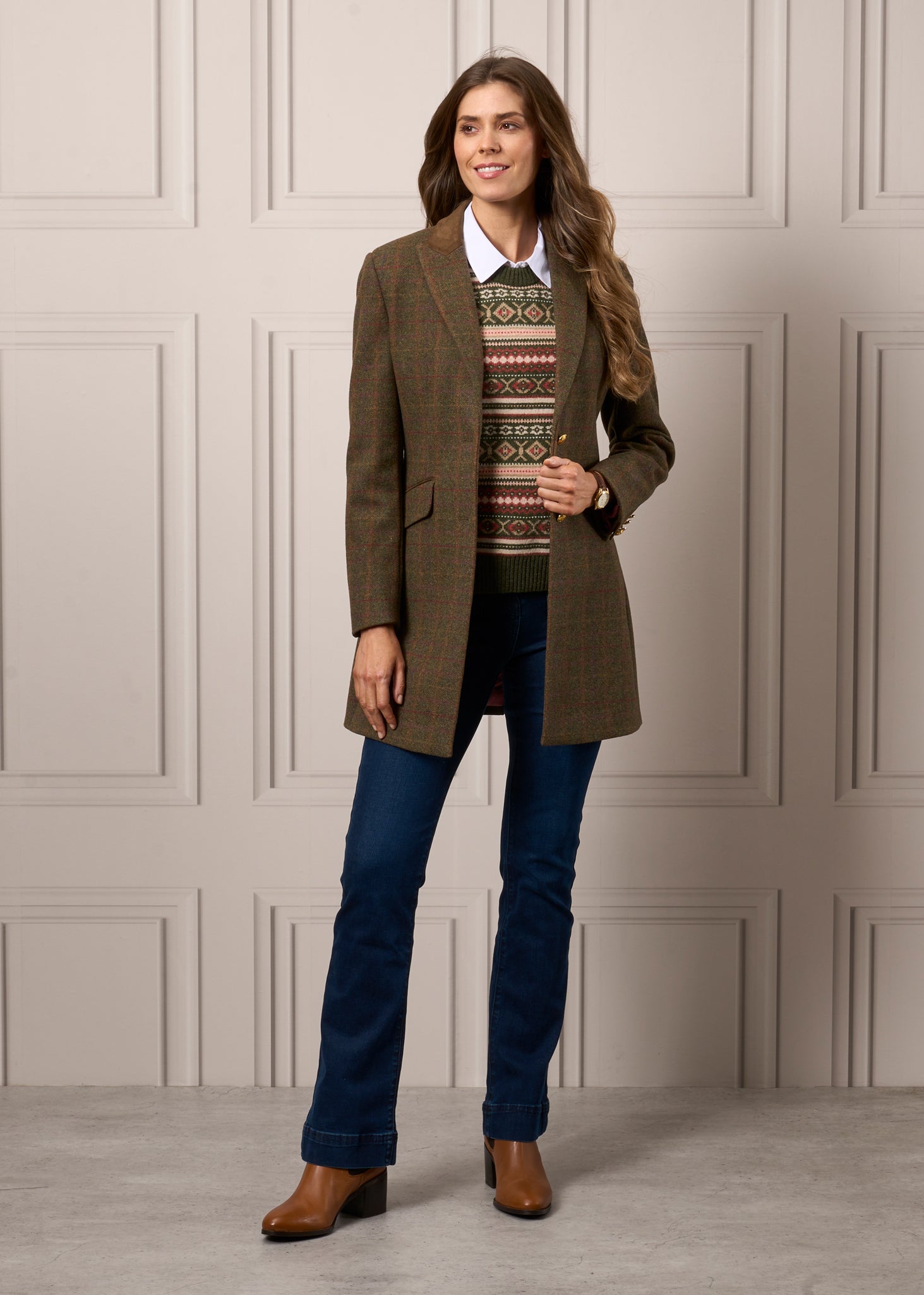 Surrey Ladies Mid-Thigh Tweed Coat In Hemlock