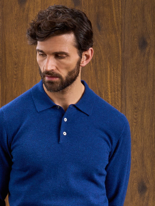 Long Sleeve Polo Shirt in Pacific