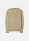 Geelong Wool Vee Neck Jumper in Natural