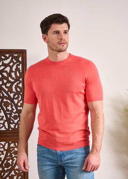 Mens Cotton T Shirt in Coral