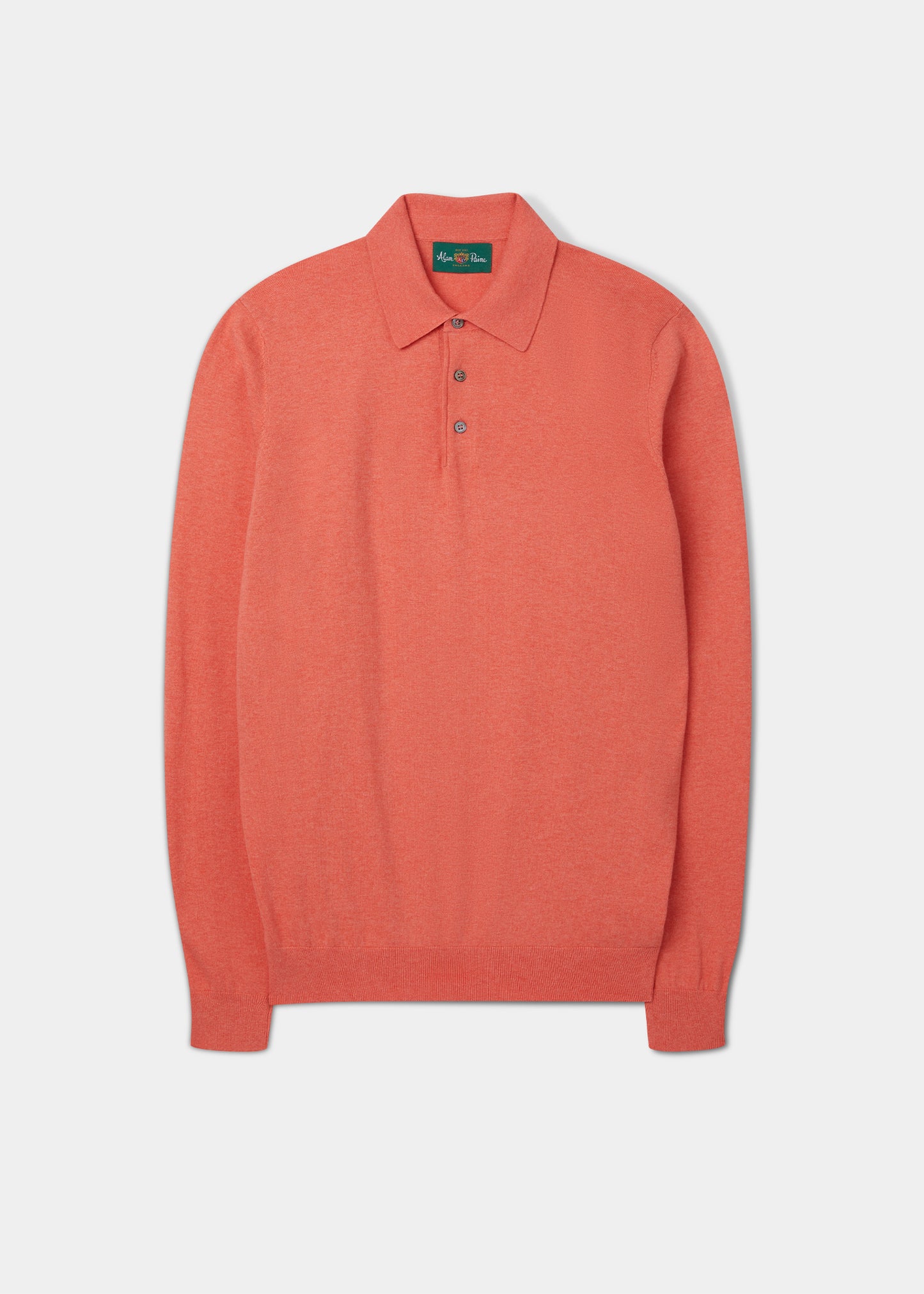 Pentlow Luxury Cotton Long Sleeve Polo Shirt In Coral