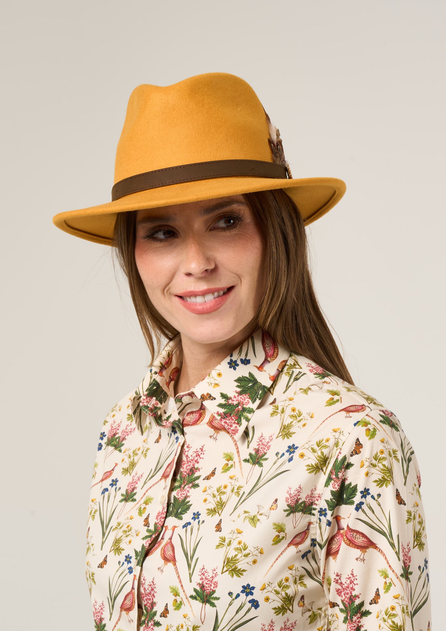 Richmond Ladies Felt Hat With Feather In Mustard