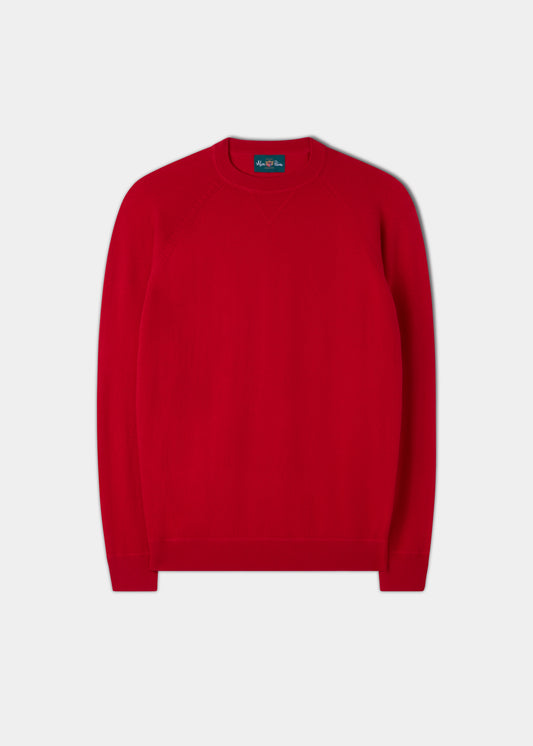 Sudadera roja con cuello redondo de merino de algodón Saddington