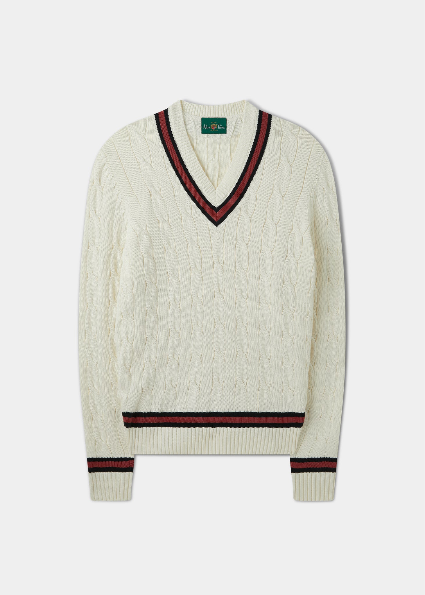 Sandridge Cable Knit Cricket Jumper In Ecru & Cherry