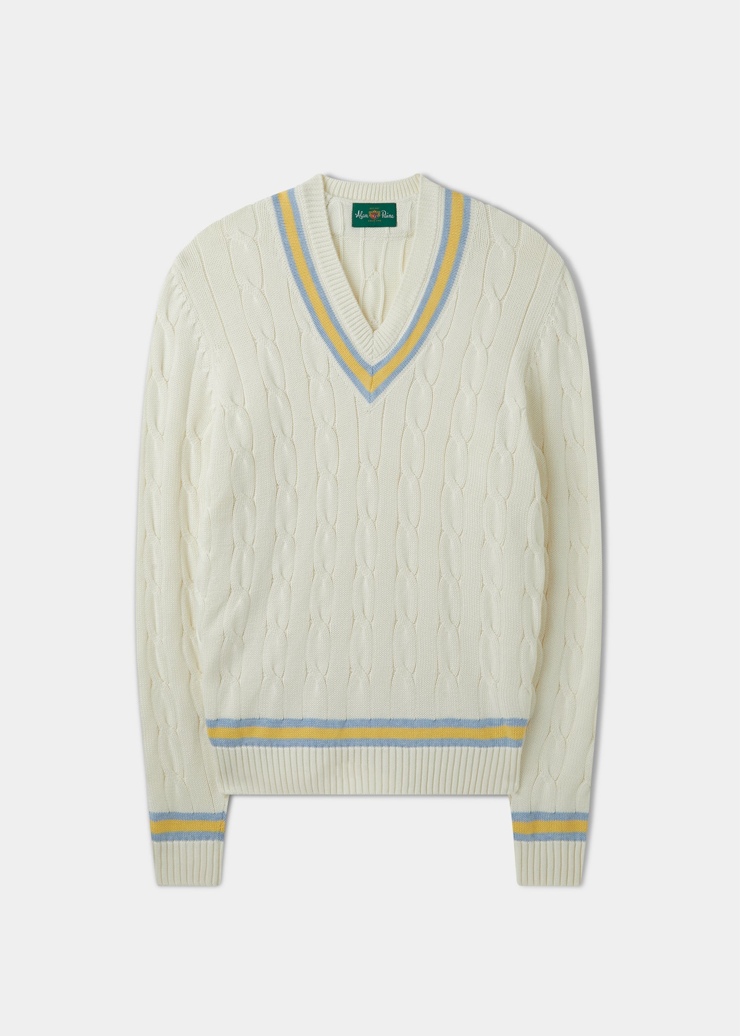 Sandridge Cable Knit Cricket Jumper In Ecru & Sun