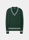 Sandridge Cable Knit Cricket Jumper In AP Green & Dark Navy