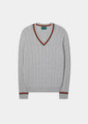 Sandford Cotton Cashmere Cable Knit Vee Neck Jumper In Dove