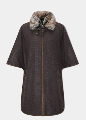 Surrey Ladies Tweed Cape In Bramble