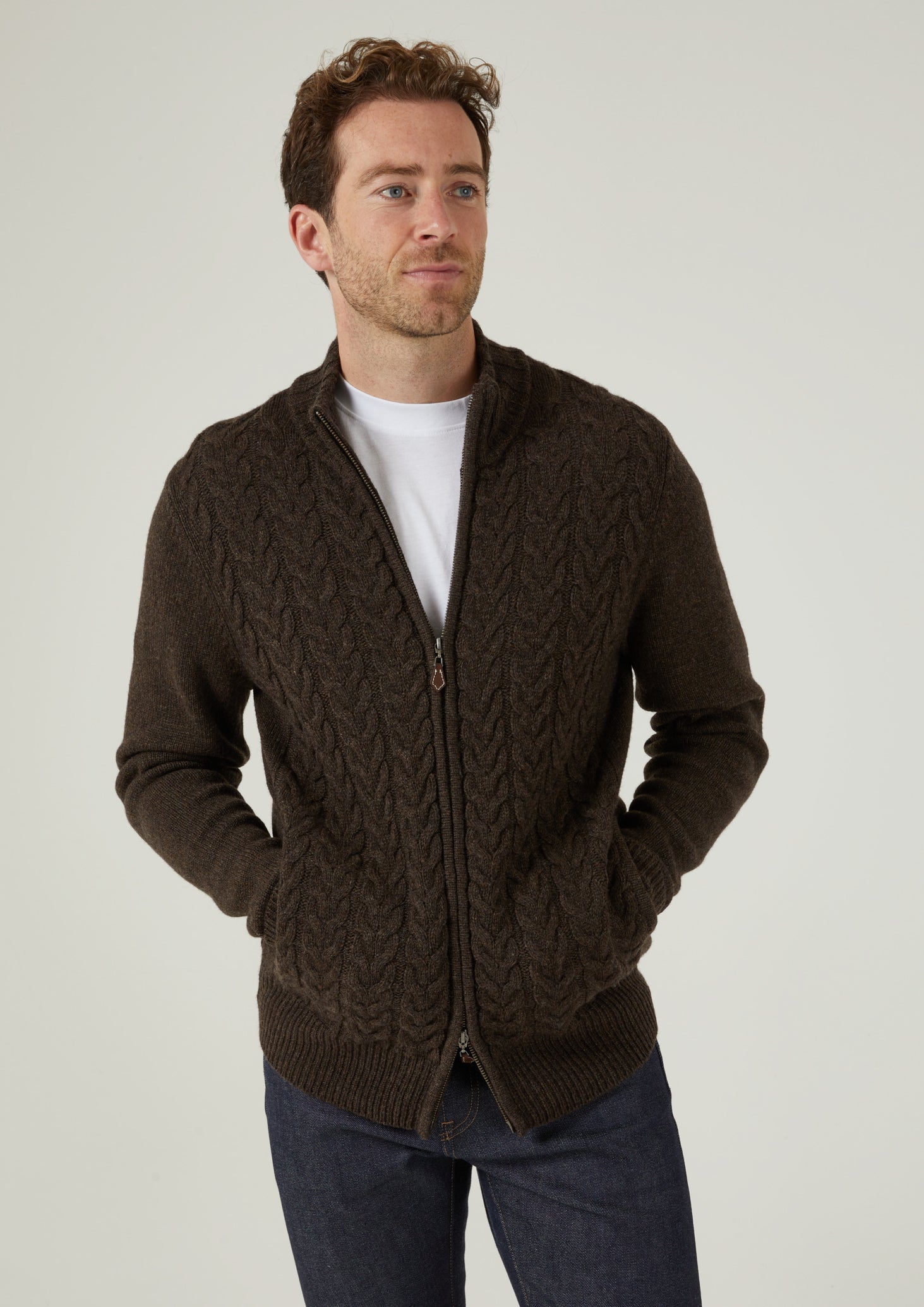 Hawsker Zip Front Mock Neck Jumper In Cocoa 