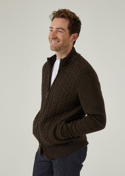 Hawsker Zip Front Mock Neck Jumper In Cocoa 