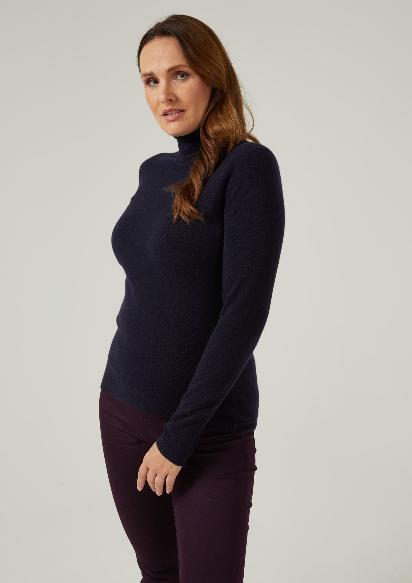 Ladies Roll Neck Jumper In Dark Navy