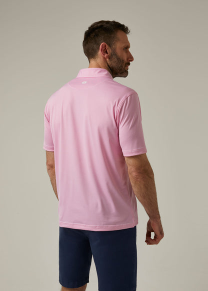 Striped short sleeved polo shirt in carnation pink