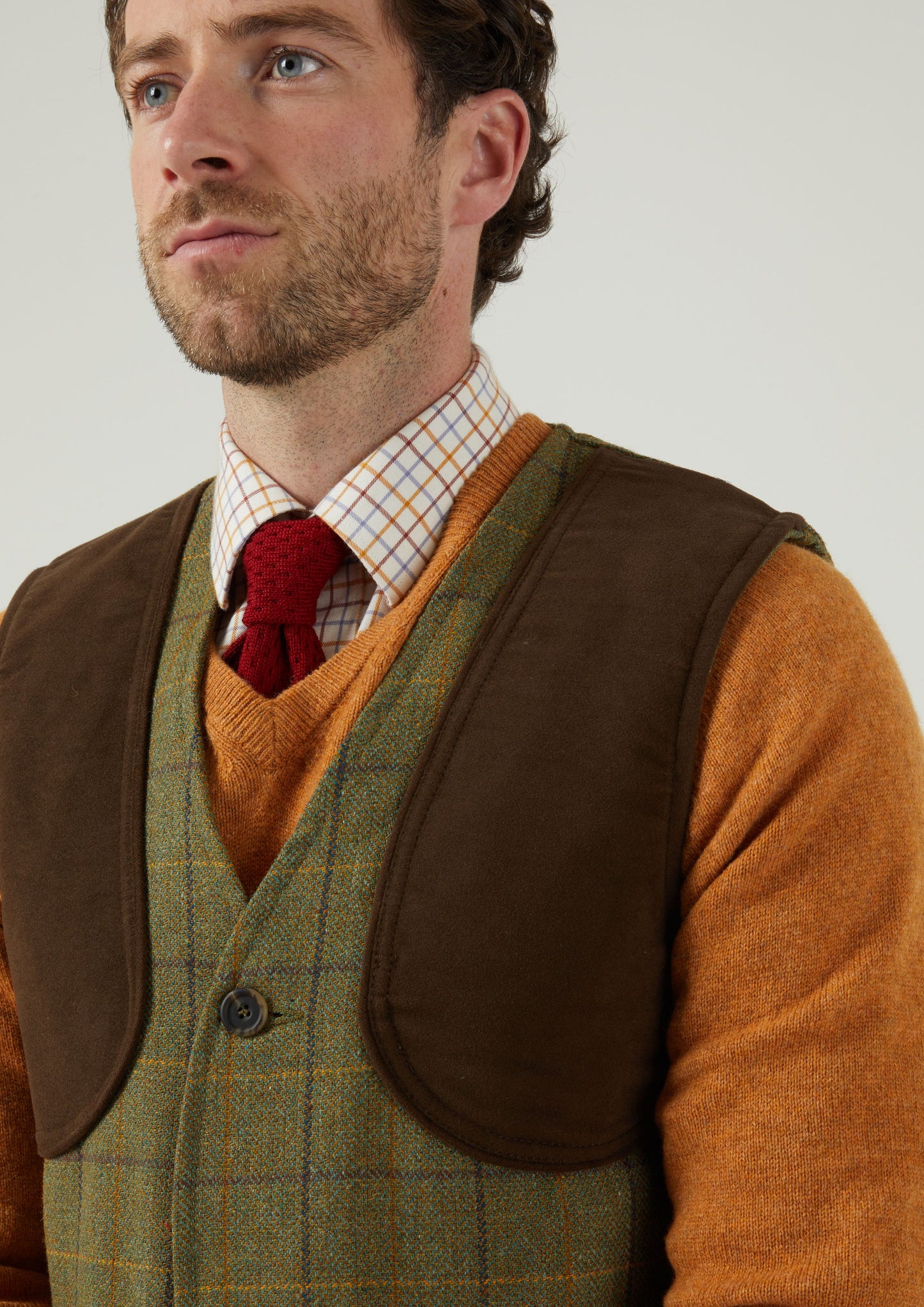 Rutland Men's Tweed Shooting Waistcoat In Dark Moss