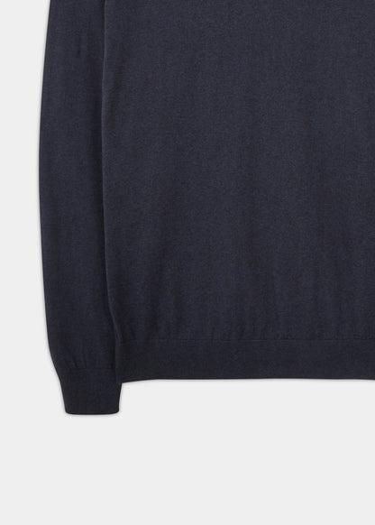 Alan Paine men's luxury cotton vee neck jumper in dark navy