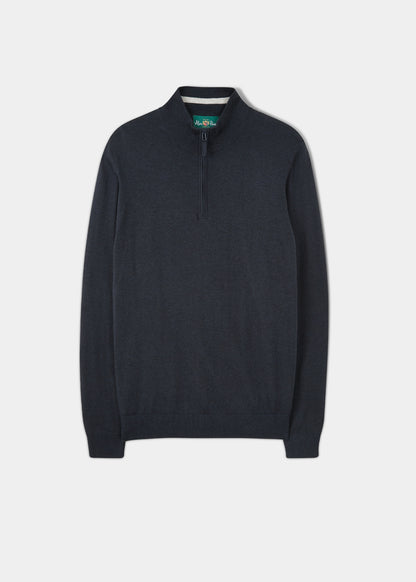 Alan Paine luxury cotton zip jumper in dark navy