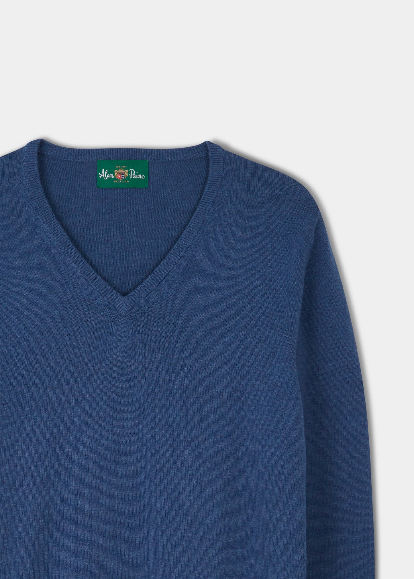 Alan Paine cotton cashmere v-neck jumper in indigo