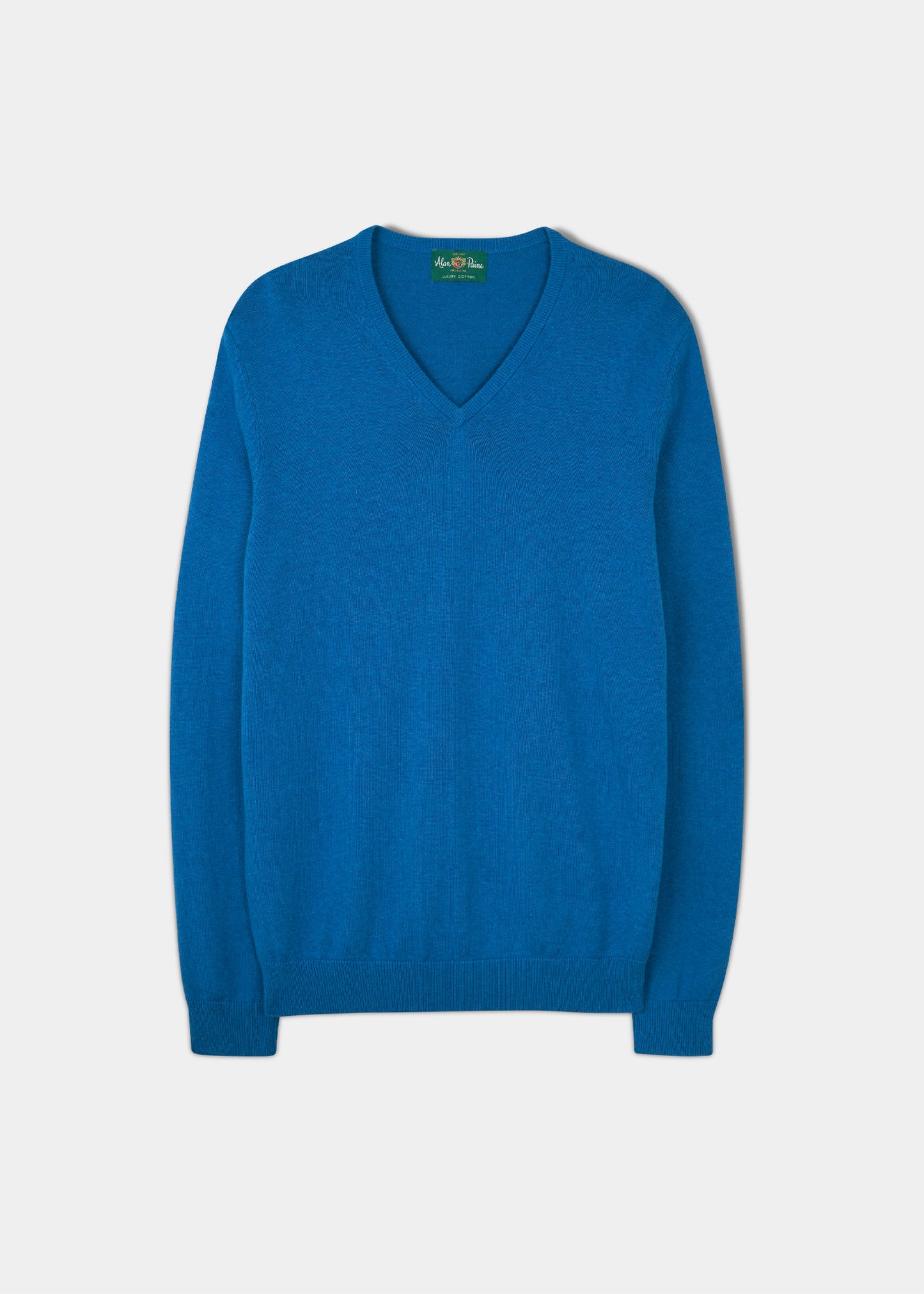 Alan Paine cotton cashmere v-neck jumper in regatta