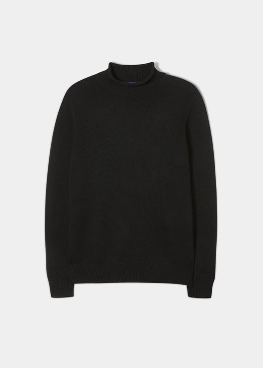 Mens Rolled Collar Jumper In Black