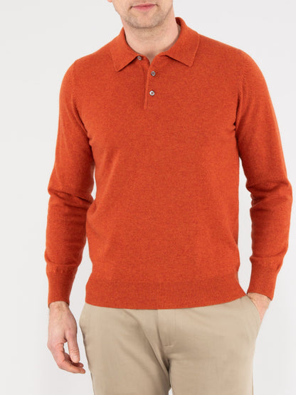 Polo de manga larga Geelong Lambswool para hombre en color ñame, corte estándar