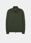 Mens Lambswool Zipped Mock Neck Jumper in Rosemary