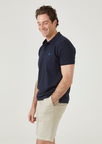 Pima cotton polo shirt in navy with AP emblem.