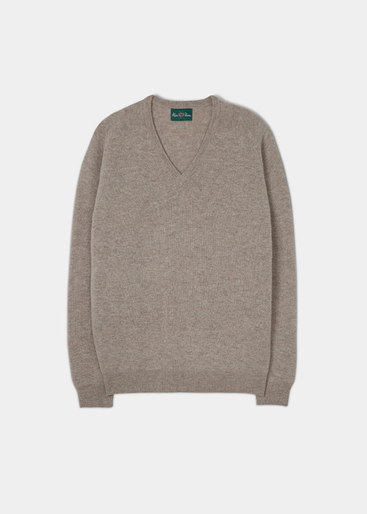 Men's Lambswool V Neck Jumper in Cobble