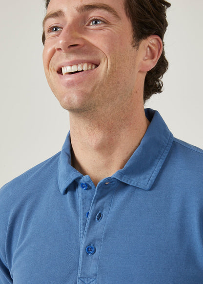 peruvian cotton short sleeve polo shirt in regatta blue.